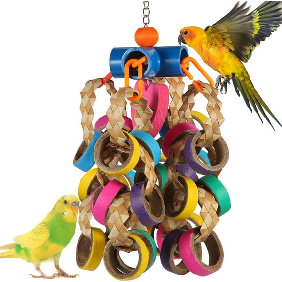 Bird Toys Conure Toys,Bird Parrot Foraging Shredder 24 Pcs Colorful Bagel Chewy Rings for Small Parrots Parakeets Conures Cockatiels Love Bird Cage Accessies (B)