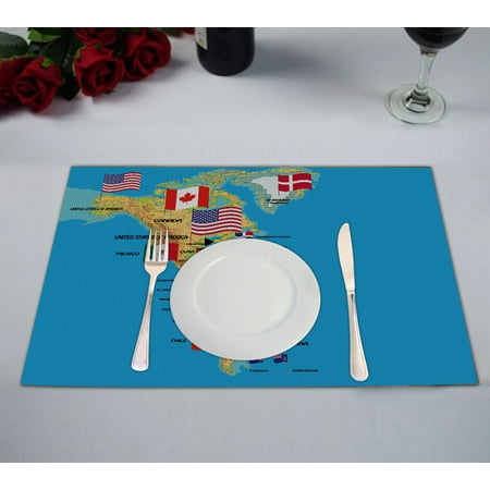 

YKCG Home Decor North and South America Map with flags and Countries Name Placemats Size 12x18 inches Set of 2