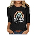 thumbnail image 2 of Lilgiuy 100 Days of School Blouses for Women,3/4 Sleeve Cute Rainbow Graphic Letter Print Tees Blouses Casual Plus Size Basic Tops Pullover Spring (Black,L), 2 of 4