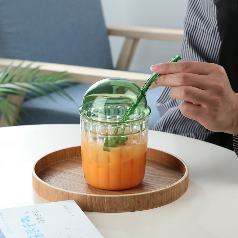 450ML Glass Cup With Lid And Straw Transparent Mug Milk Coffee Mug