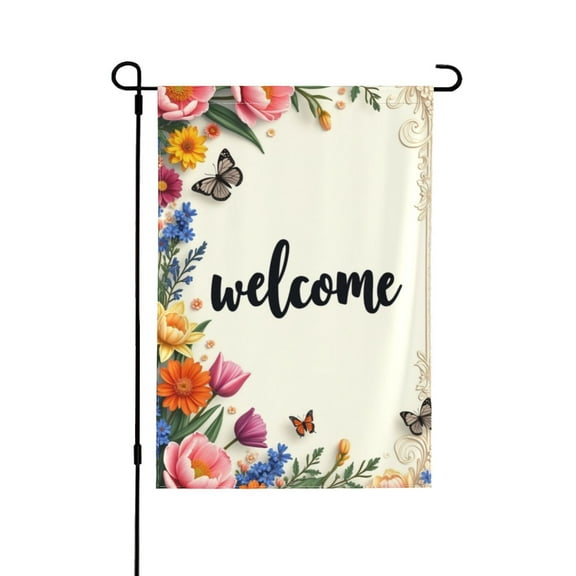 Welcome Spring Garden Flag 12x18 Inch, DoubleSided Floral Butterfly Garden Decor, Farmhouse Style Yard Flag For Outdoor Patio, Seasonal Welcome Banner