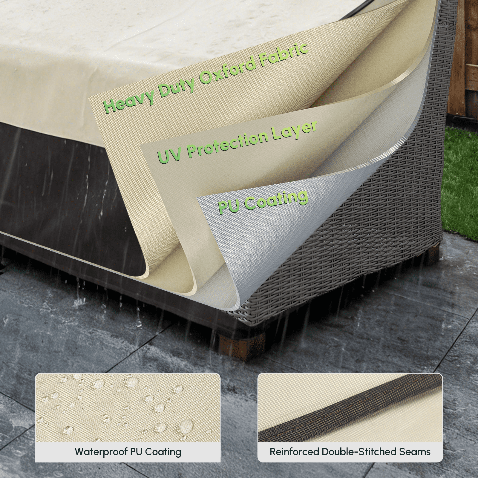 MR. COVER Outdoor Couch Cover Waterproof, Patio Furniture Covers for 2-Seater Couch, Heavy Duty Patio Sofa Cover Fits up to 60"W x 35"D x 35"H, Moisture-proof & UV-protection, Brown & Khaki