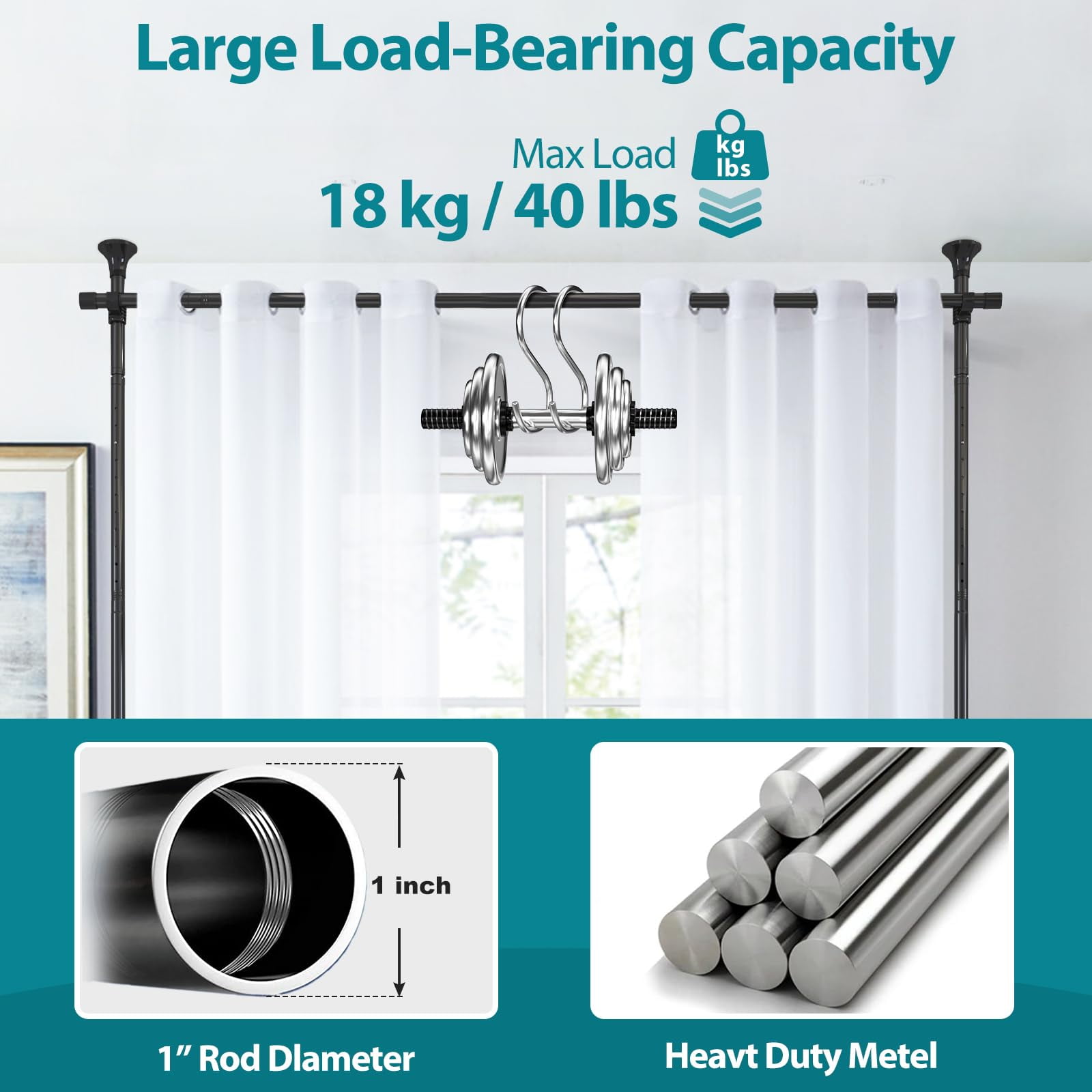 IHOMEPARK Room Divider Curtain Rod, No Drilling Rod, 48-120inch (H) 28-144inch(W) Adjustable Partition Hanging Room Divideto Ceiling Self Stand for Space Partition, Black