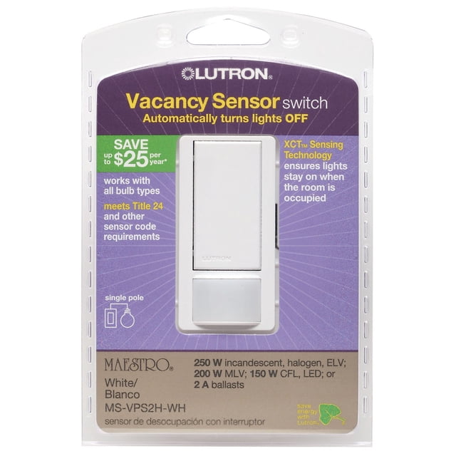 Switch Lutron MS-VPS2H-WH con sensor unipolar blanco
