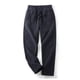 thumbnail image 1 of Pantalones largos para hombre, informales, de otoño, de color liso, con cintura elástica y lazo, de poliéster., 1 of 6