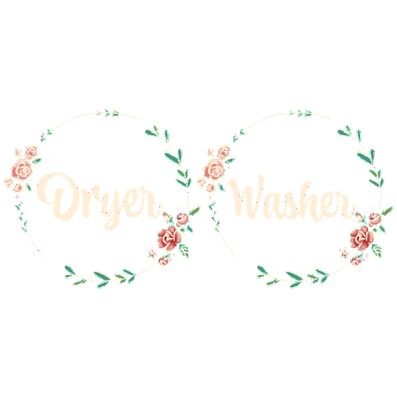 Floral Washer & Dryer Lettering Art 10" x 10" Washing Machine Glass Door Sticker Label Vinyl Decoration Girly Art Design Multicolored Home Laundry & Wash Area Adhesive Wall Decal