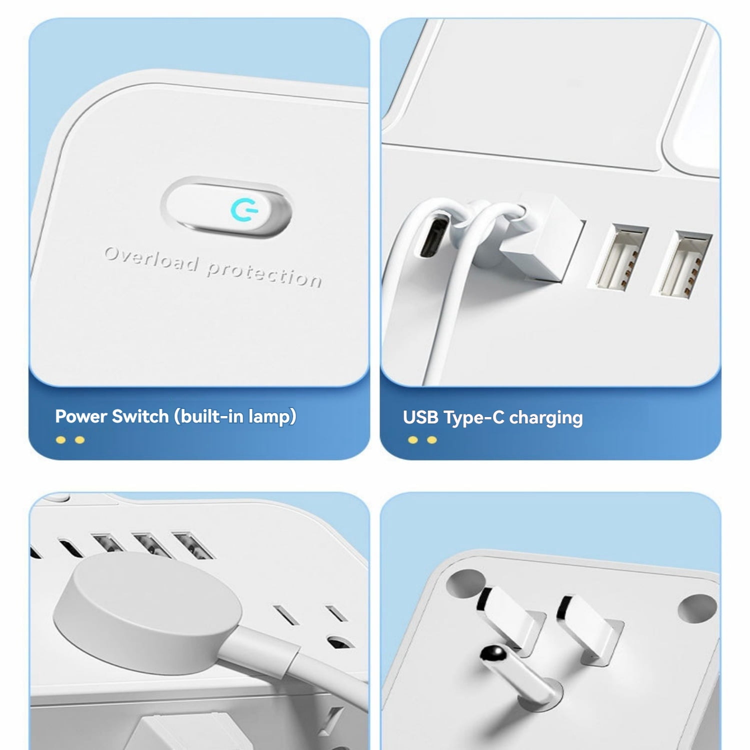 BEISHINK Comes With a Digital Clock Socket Extender, 6 Socket Surge Protectors, and 3 USB-A Ports (3 USB C) Wall Chargers, Suitable for Power Boards in Homes, Offices, and Dormitories