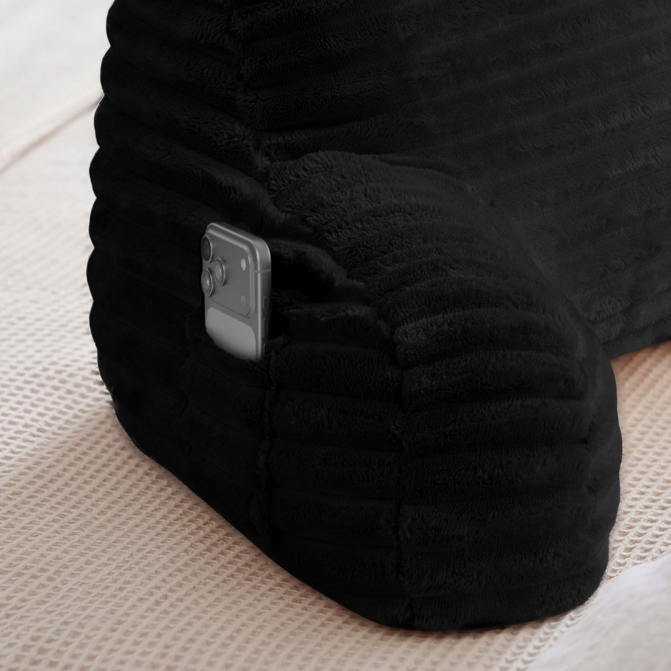 The Sheet Lab Ribbed Plush Backrest Pillow, Black, 30" x 17" x 17"