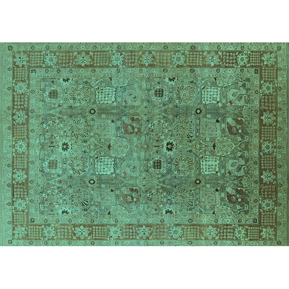 Ahgly Company Machine Washable Indoor Rectangle Oriental Turquoise Blue Industrial Area Rugs, 2' x 3'