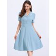 thumbnail image 4 of DARING DIVA Women's Vintage Puff Sleeve Peter Pan Collar Dress S Dusty Blue, 4 of 6