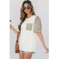 thumbnail image 3 of Women's Elegant White Leopard Patchwork Puff Sleeve T-Shirt with Crochet Lace Trim - [ZhiHiMeRi] | (US 12-14)L, 3 of 12