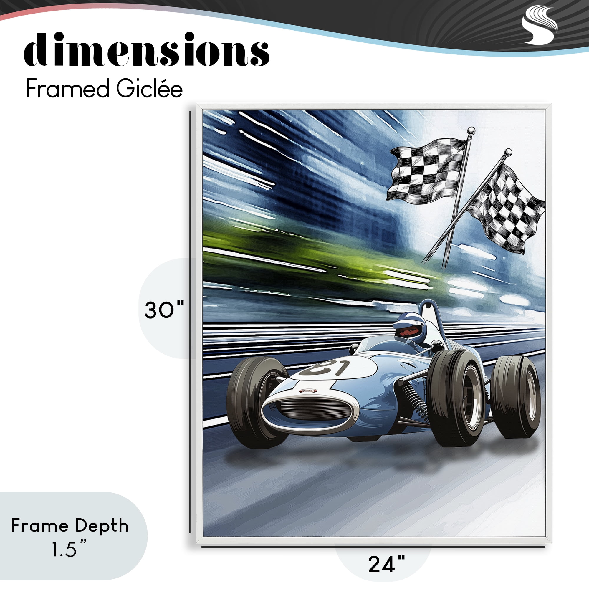 Stupell Industries Speedy Racecar with Flags White Framed Giclee Art, design by Christine Simpson Art