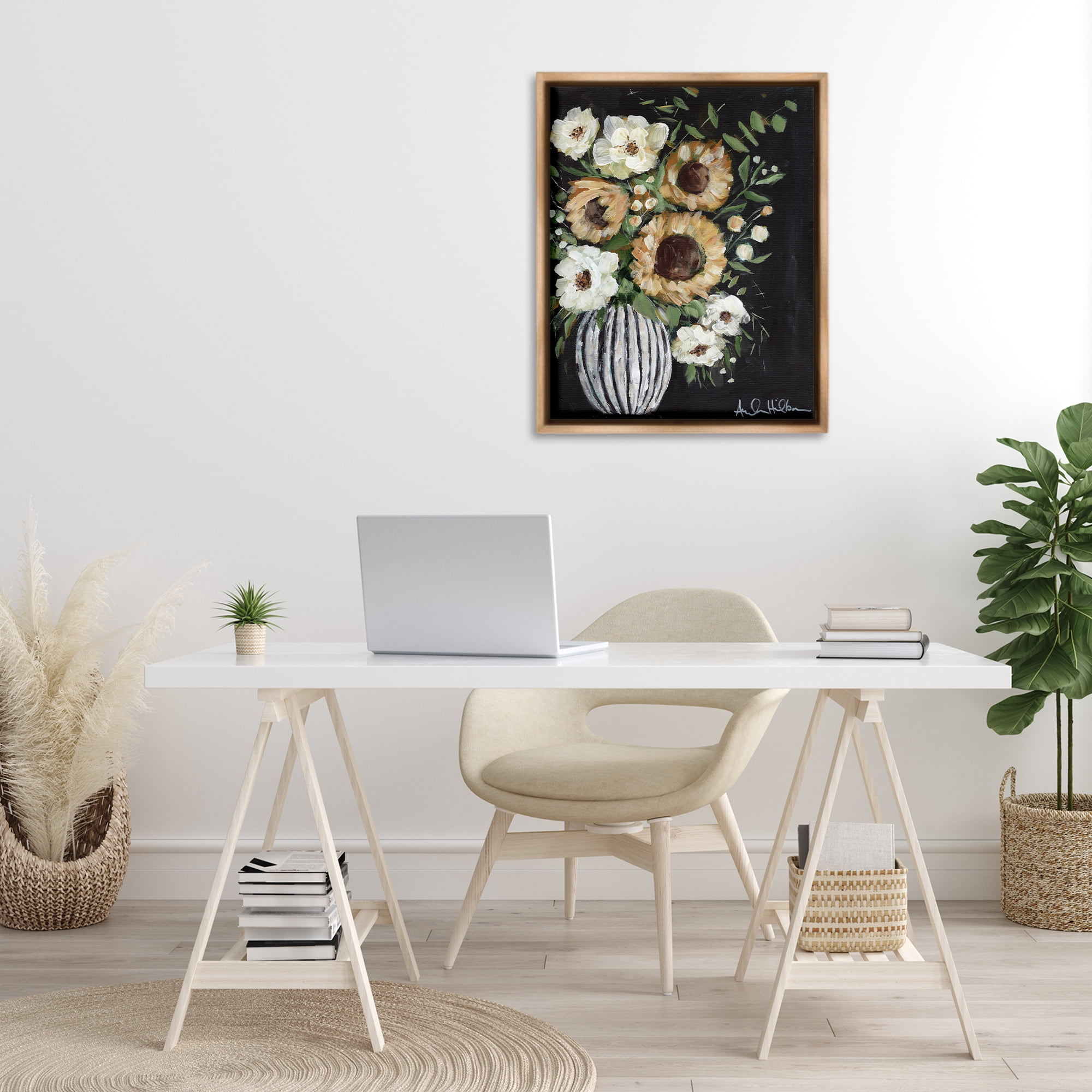Stupell Industries Full Country Bouquet Botanical & Floral Painting Brown Floater Framed Art Print Wall Art, 25 x 31