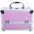 thumbnail image 4 of Olurrisa Aluminum Makeup Train Case with Mirror, Expandable Cosmetic & Jewelry Organizer Box, Lockable Handle for Travel, Pink, 4 of 8