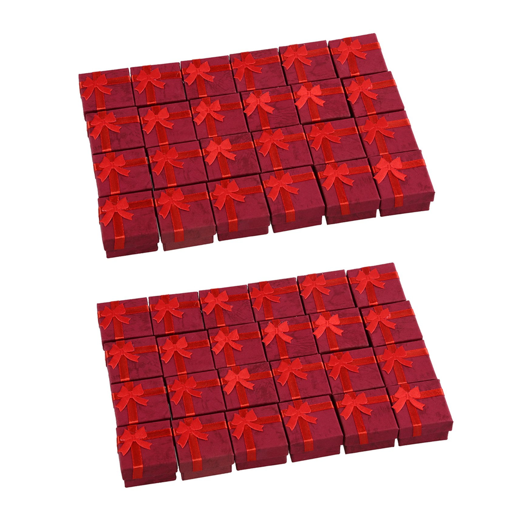 24 Pcs Ring Earring Jewelry Display Gift Box Bowknot Square Case red 