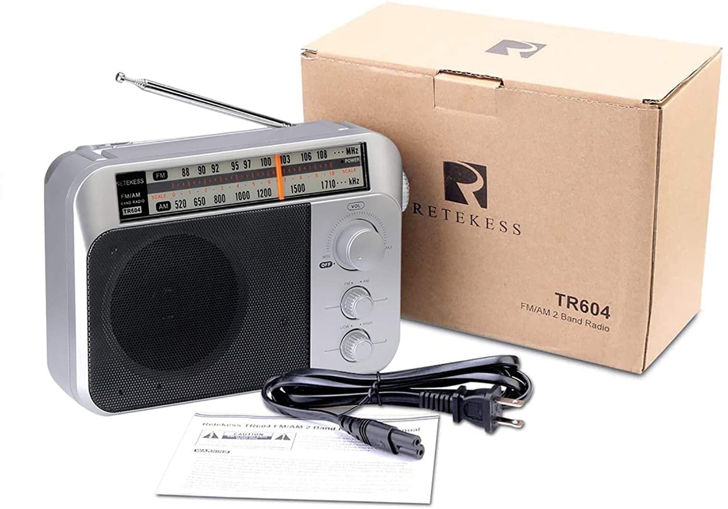 Retekess TR604 AM FM Radio, Portable Radios with Best Reception, AC or D Battery Powered Analog Radio, with Clear Dial and Large Knob, for Home