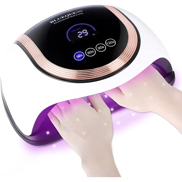 Lámpara UV para uñas, secador de uñas profesional automático UV LED de 180 W, 4 temporizadores (30/60/90/120 s), pantalla LCD grande, base extraíble, para esmalte semipermanente.