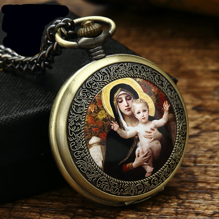 Round Shape Lady & Baby Hugging Painting Chain Pocket Watch n345S Round Shape Lady & Baby Hugging Painting Chain Pocket Watch n345S