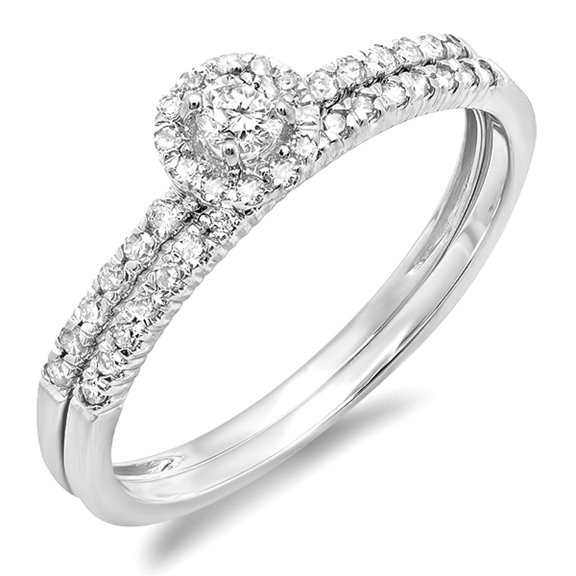 Dazzlingrock Collection 0.33 Carat (ctw) 10k Round Diamond Ladies Halo Bridal Engagement Ring Set 1/3 CT, White Gold, Size 6.5