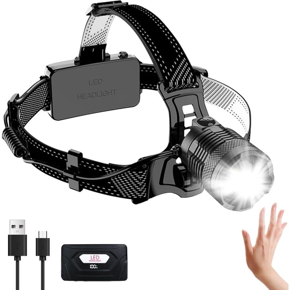 Headlamp  -100,000LM Bright  HeadLamp, 40H Runtime,  Headlights for Forehead, 3Mode Headlight 90? Adjustable & Zoomable Headlamps for  Camping Fishing Hiking