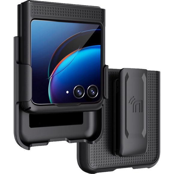 Case with Clip for Motorola RAZR+ 2023, Nakedcellphone [Grid Texture] Slim Hard Shell Cover and [Rotating/Ratchet] Belt Hip Holster Holder Combo for Moto RAZR Plus '23 (RAZR 40 Ultra) - Black