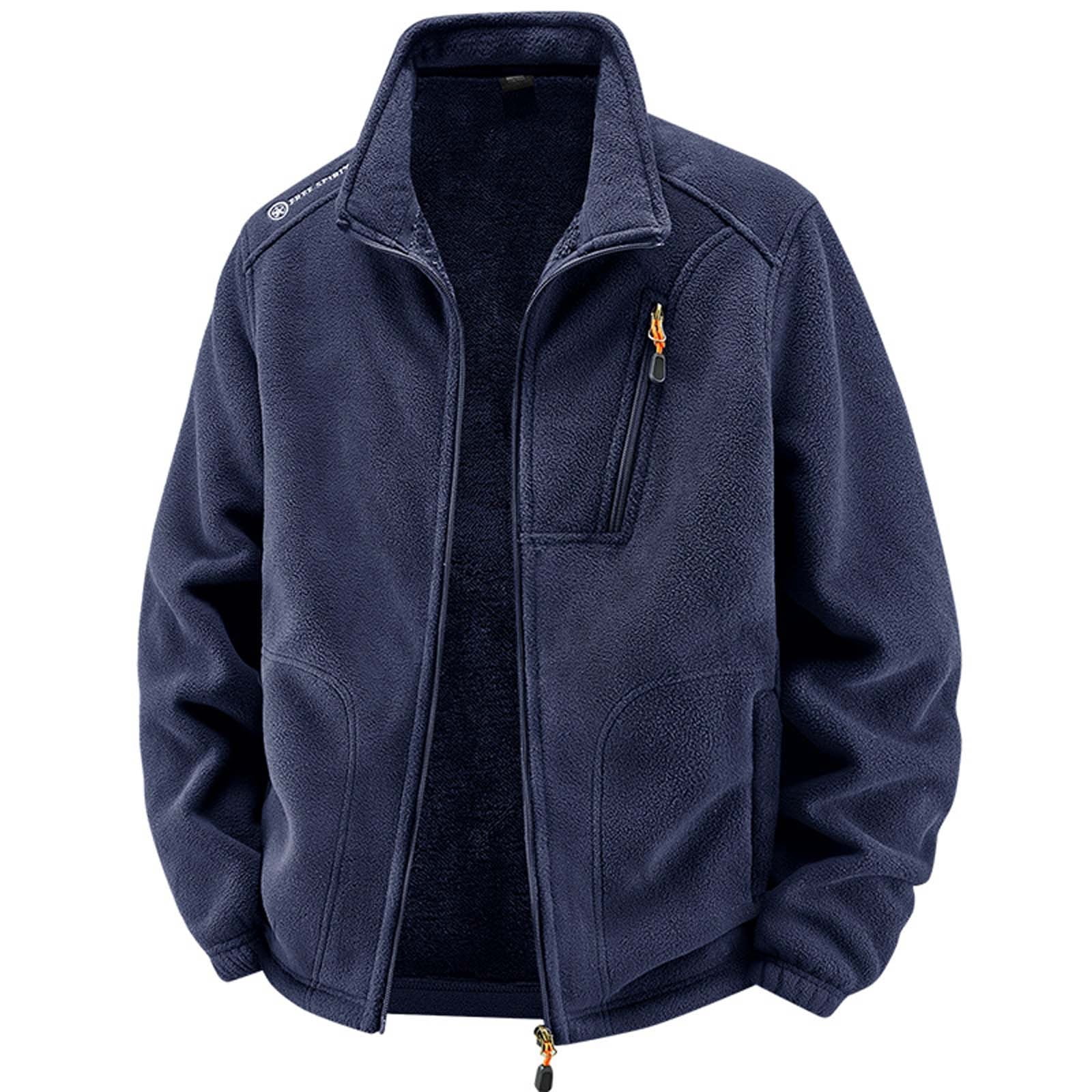 POLAR FLEECE LINED JACKET ネイビー Men's Polar Lined Jacket Warm Full Zip Up Thick Jacket Soft