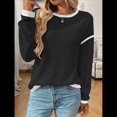 thumbnail image 4 of Suéteres de Cuello Redondo, Larga, Oversize, con Bloques de Color, de Punto Acanalado y Abertura Lateral para Mujer (Otoño de 2025) Negro y Gris L, 4 of 9
