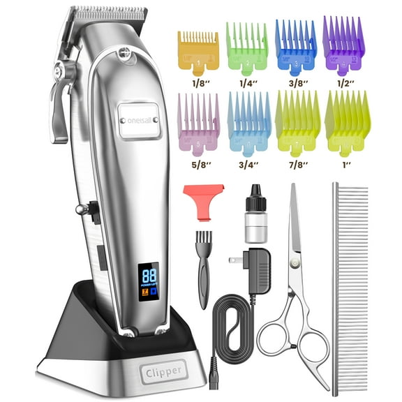 Oneisall Professional Dog Grooming Clippers Kit, 2 Speed Heavy Duty Cordless Hair Shears Trimmers for Thick Heavy Coats,with Metal Blade for Dogs Cats Animals, All Metal Design Pet Clippers Electric