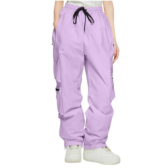 RYRJJ Snow Pants Womens Ski Hiking Cargo Pants Thicken Waterproof Outdoor Winter Warm Snowboard Pants with Zipper Pockets(Purple;M)