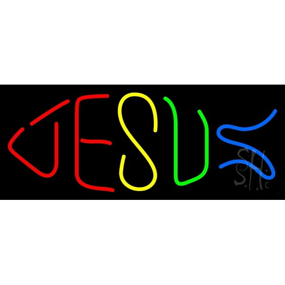 Jesus LED Neon Sign 13" Tall x 32" Wide - inches Black Square Cut Acrylic Backing, with Dimmer - Premium built indoor Sign for Home décor, Event, Religious place, Store interior, Office.