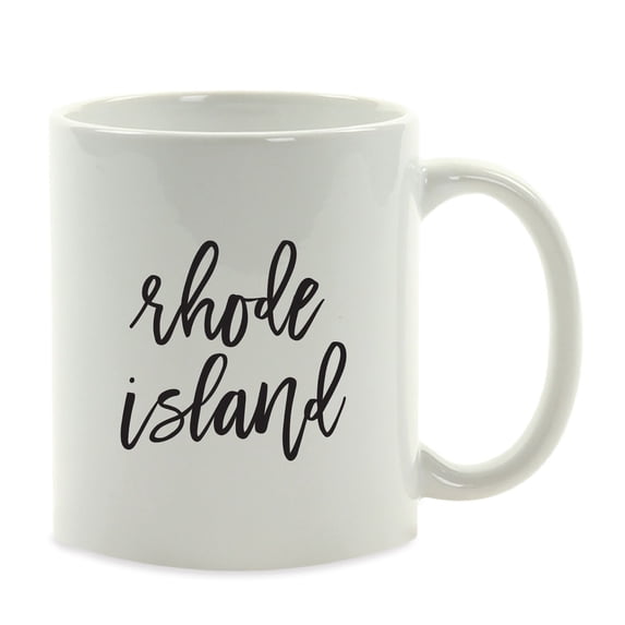 Koyal Wholesale Black Calligraphy Rhode Island US State Ceramic Coffee Mug