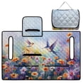 thumbnail image 4 of COEQINE 2-in-1 Golf Cart Seat Cover & Carry Bundle, Folds Like a Bag with Handle, Universal Fit for Two-Seaters, 4 Storage Pockets, Machine Washable Polyester, Hummingbird Daisy Purple, 4 of 8