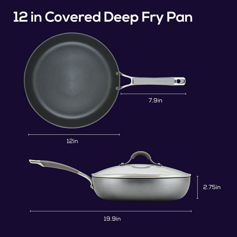 Circulon Elementum Hard-Anodized Nonstick Deep Frying Pan with Lid,  12-Inch, Gray