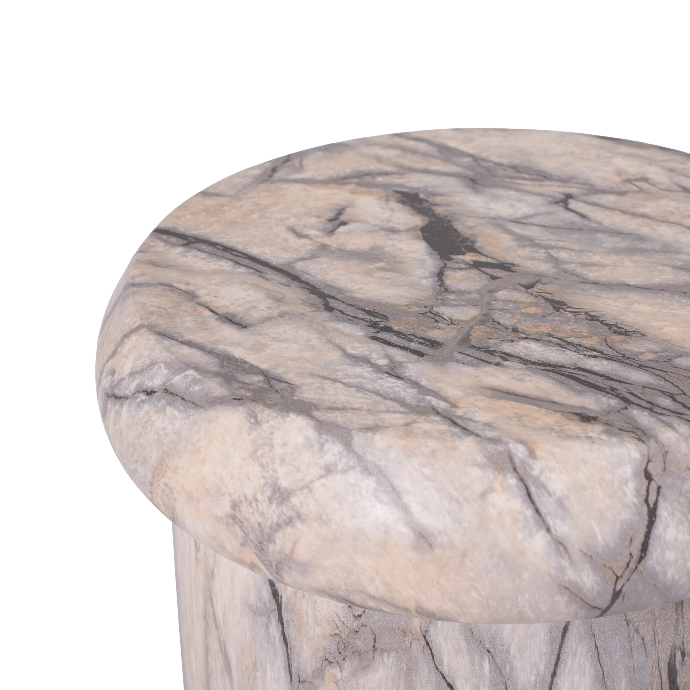 Christopher Knight Home 18.1" Modern MGO Sculptural Round Side Table, Natural Ink Marble Travertine Finish