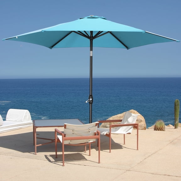 Autlaycil 9' Patio Umbrella with Tilt and Crank, Adjustable Outdoor Market Umbrellas, 6 Sturdy Ribs UV Protection Water Resistance for Garden, Deck, Backyard, Pool (Blue)