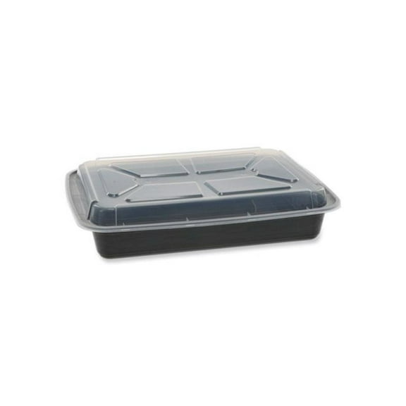 Pactiv Newspring VERSAtainer Microwavable Containers, Rectangular, 58 oz, 8.5 x 11.5 x 2.5, Black/Clear, Plastic, 150/Carton