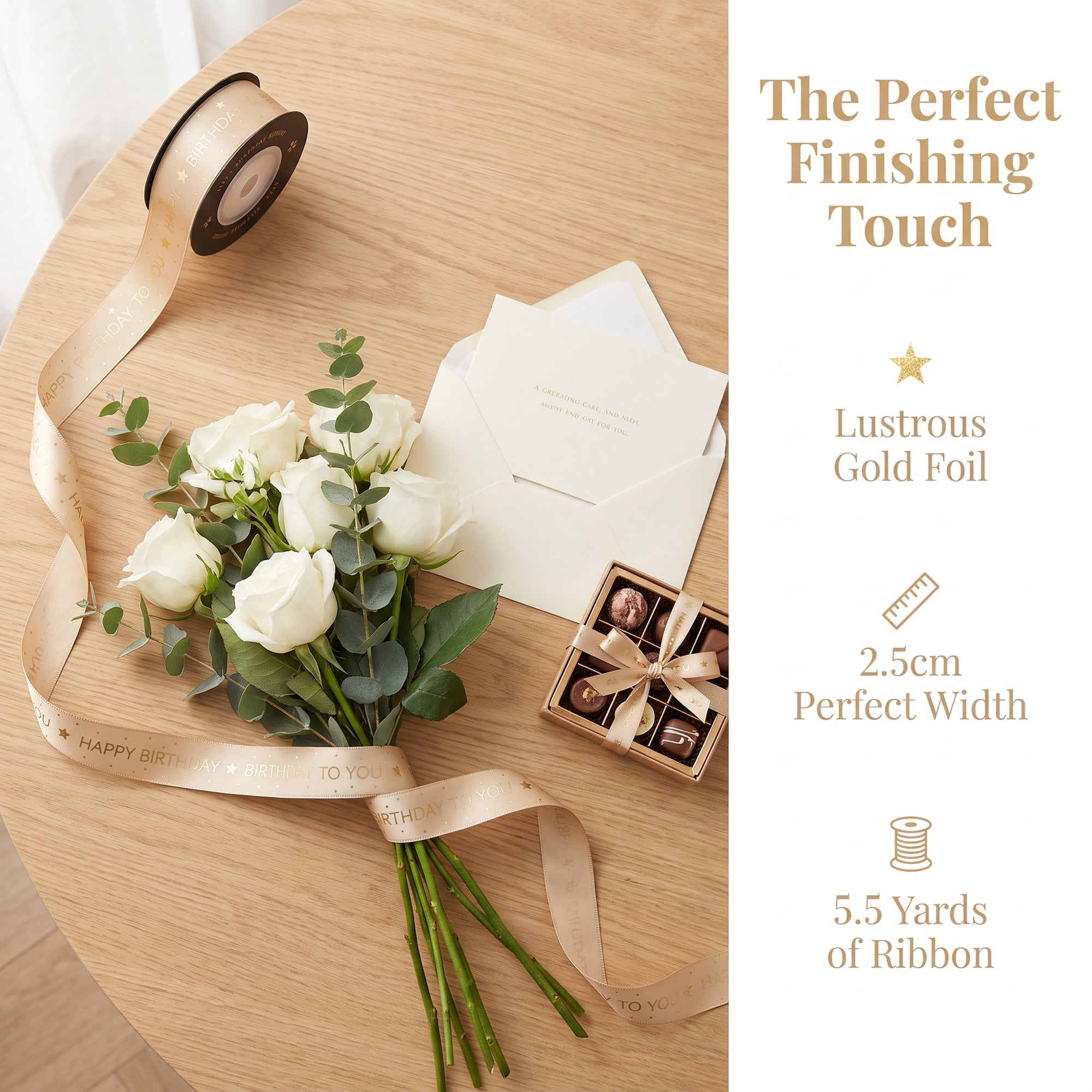 Unique Bargains Elegant Birthday Fabric Ribbon for Gift Wrapping and Decoration Champagne