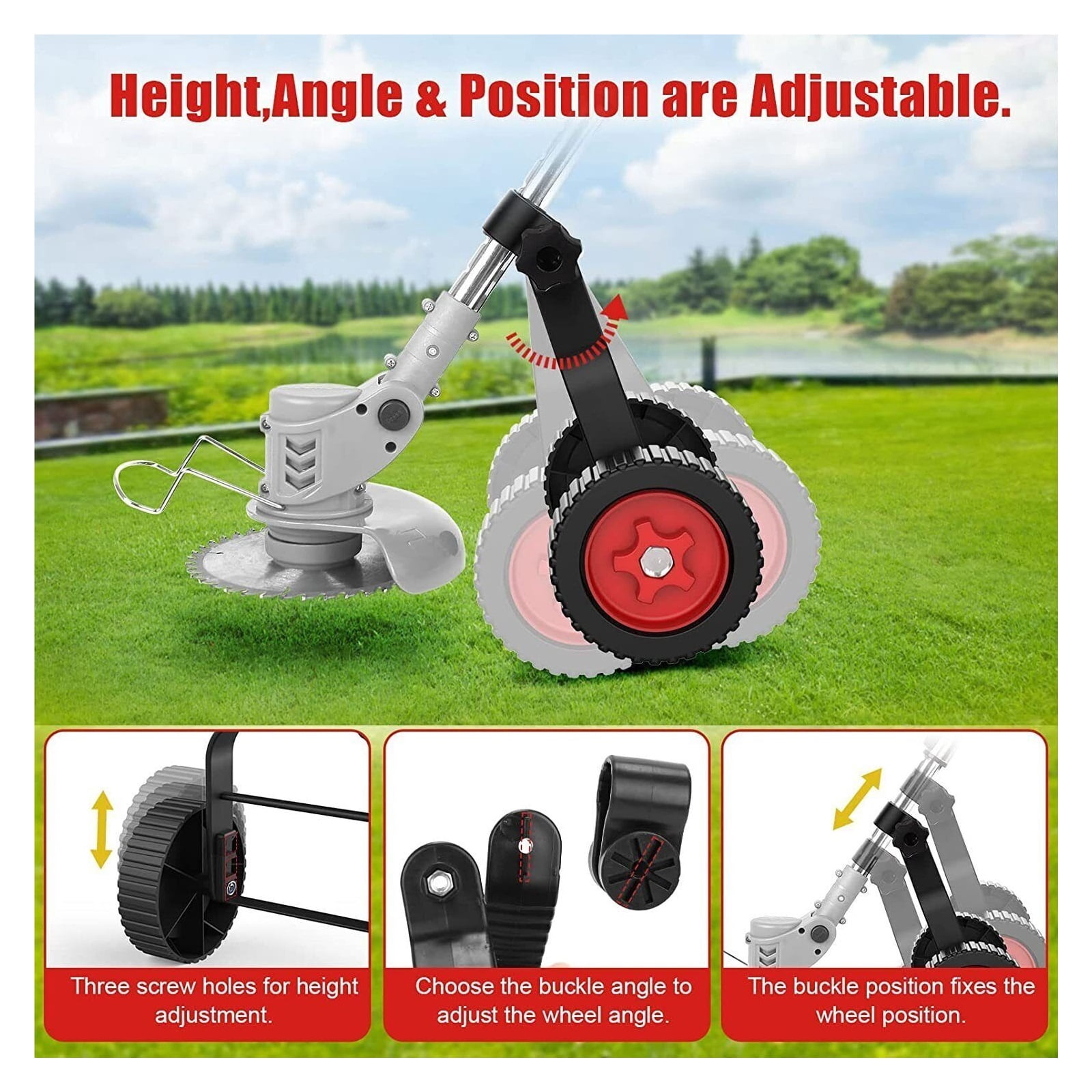 Universal String Trimmer Grass Eater Weed Cutter Adjustable Support Wheels Set for cordless grass trimmer ,2 IN 1 Trimmer & Edger