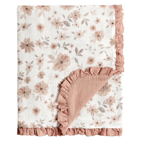 CREVENT Organic Cotton Daisy Muslin Baby Receiving Blanket with Trim,40''x40''