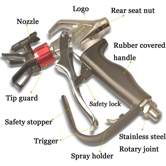 G12-PRO Airless Paint Spray Gun 3600 PSI with 517 Reversible Nozzle Tip and Swivel Joint for Most Airless Paint Sprayers