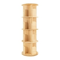 Dwellnix Rotating Bookshelf 4 Tier Storage 360 Display Floor Stand Bookcase Cylinder Wood