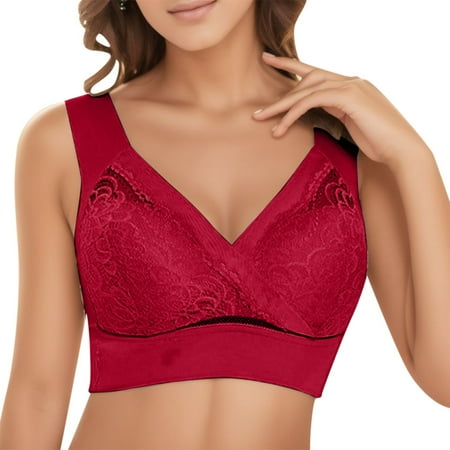 LYCAQL Lingerie for Women Women s Traceless Underwear Women s Thin Cup No Steel Ring Gathering Tank Top Lace plus Size Sports Bras for (Red  XXXL)