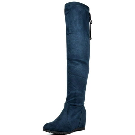 

Dream Pairs Women s Fashion Over The Knee Stretch Block Mid Heel Boots Winter Boot Leggy Blue Size 5.5
