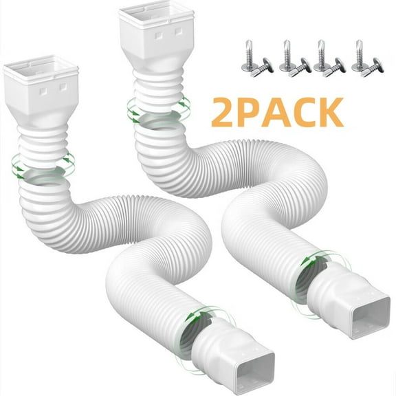 2 Pack Rain Gutter Downspout Extensions Flexible,Drain Downspout Extender Connector 21"-60",Screws for Included,White