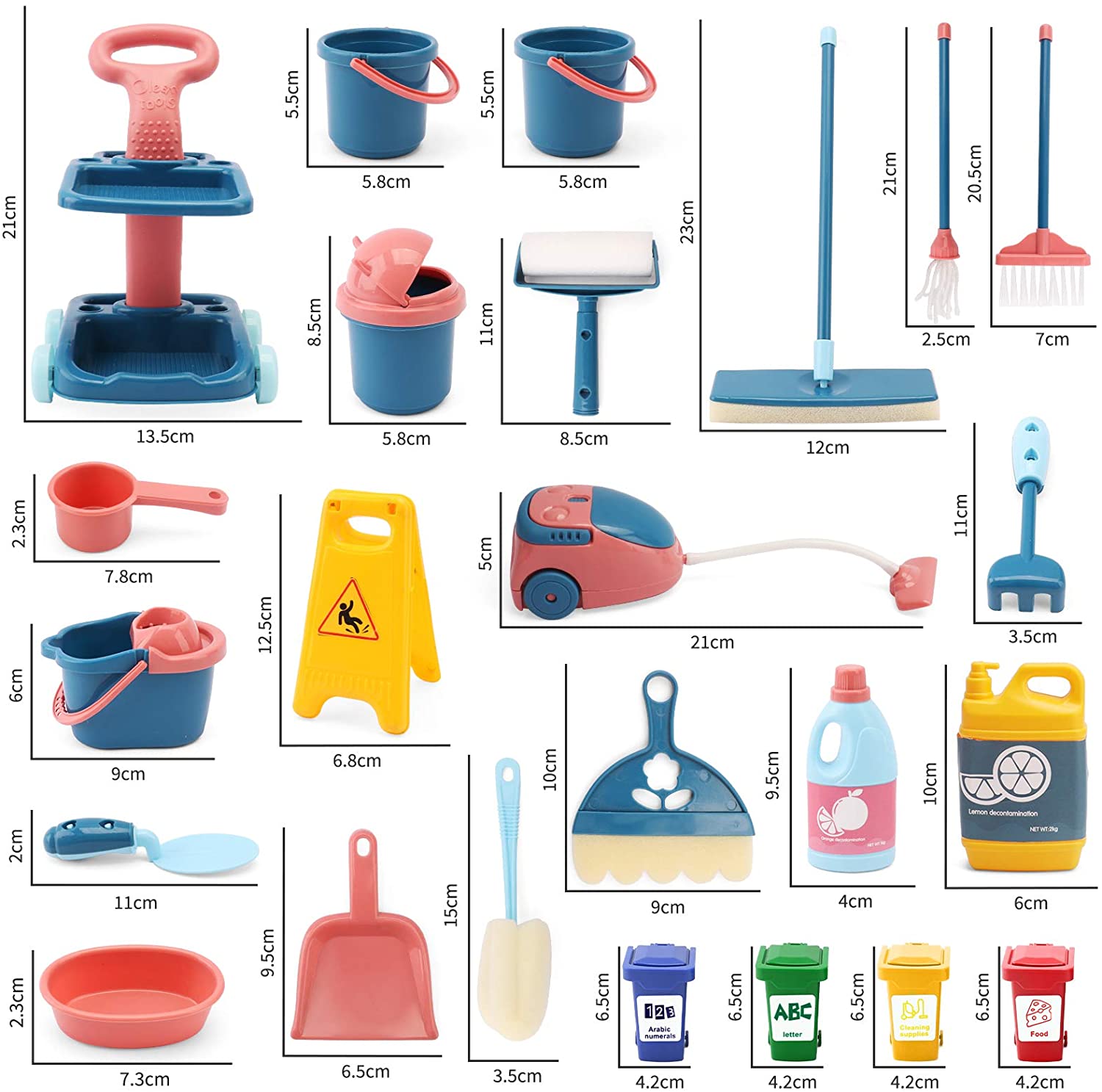  Kidoozie Cleaning Essentials Playset - 9-Piece Pretend Play Set  with Broom, Mop, Duster, Dustpan, Bucket, and More! : Toys & Games