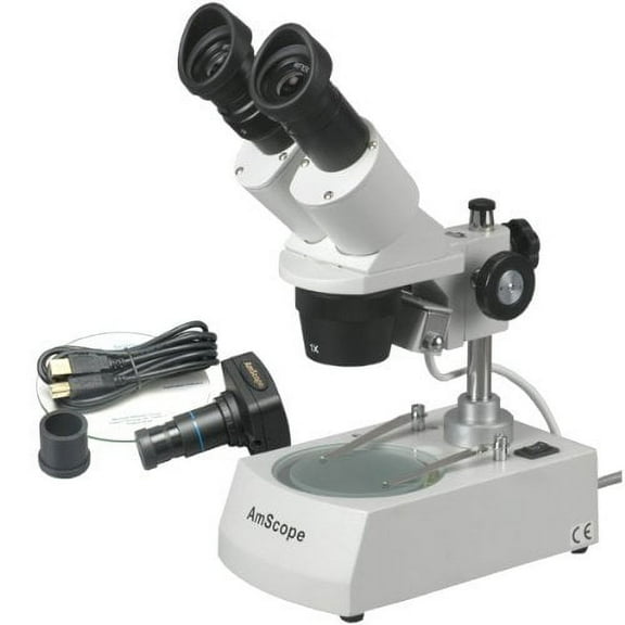 AmScope SE306R-PZ-M Digital Forward-Mounted Binocular Stereo Microscope, WF10x and WF20x Eyepieces, 20X/40X/80X Magnification, 2