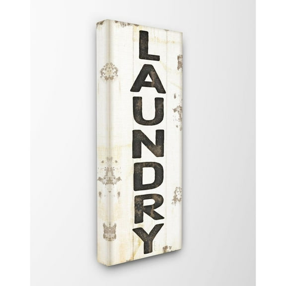 The Stupell Home Decor Collection Black and White Distressed Planked Look Laundry Typography Canvas Wall Art