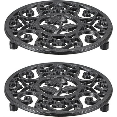 2 Pcs Round Cast Iron Teapot Trivet,Retro Tripod with Grain Pattern,Rustproof Hot Pot Holder Pads for Serving Hot Dishes,Anti-Scalding Creative Manual Pad (Black)