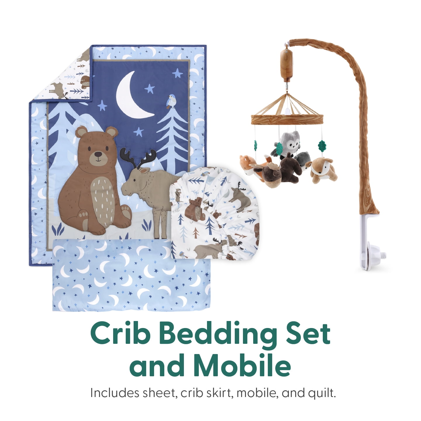 The Peanutshell Crib Bedding, Elephant Walk Baby Crib Bedding Set & Stuffie Plush Toy, 4-Piece Set
