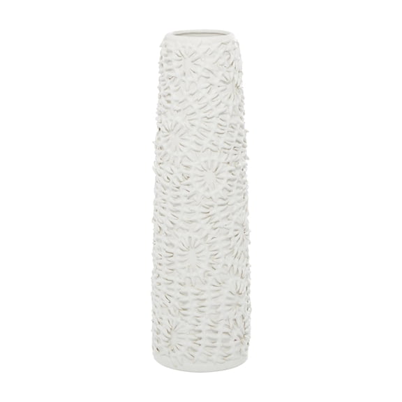 DecMode 21" Leaf Embossed White Ceramic Vase